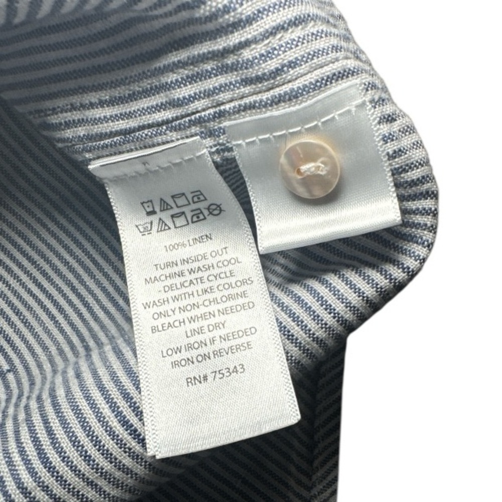 Tahari Railroad Striped Linen ShirtDress Sz L Nautical Blue White Coastal Beach - Picture 11 of 13